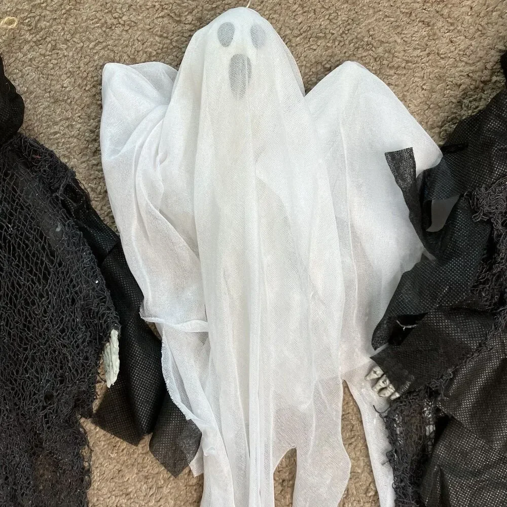 Lot Of 3 Hanging Halloween Decorations 1 Spooky Ghost And 2 Scary Skeletons